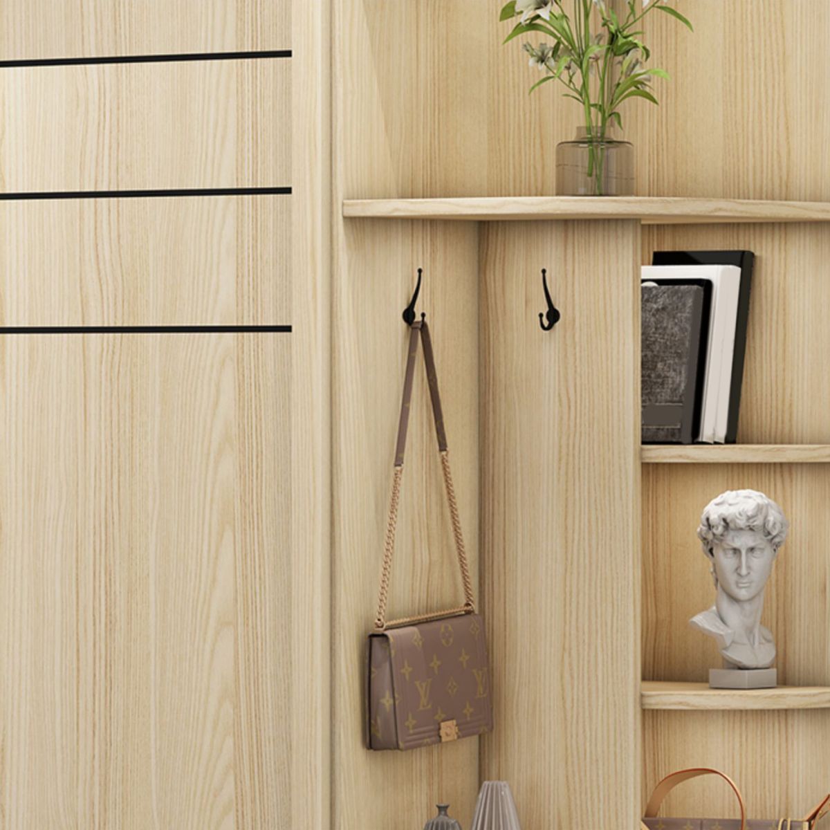 Natural Contemporary Style Wardrobe Armoire Engineered Wood Wardrobe Cabinet for Home