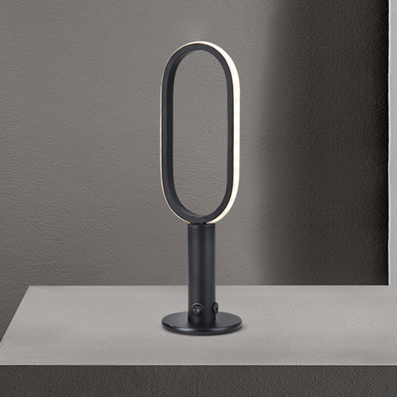 1 Light Oval Nightstand Lamp Contemporary Metal Nightstand Lamps for Club in Black