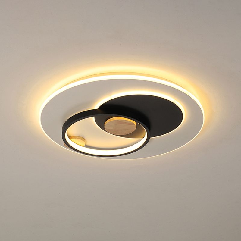 Plafoniera a cerchi intersecati minimali in ferro per camera da letto, ampia 16,5"/20,5", illuminazione a LED da incasso in nero/grigio, luce calda/bianca