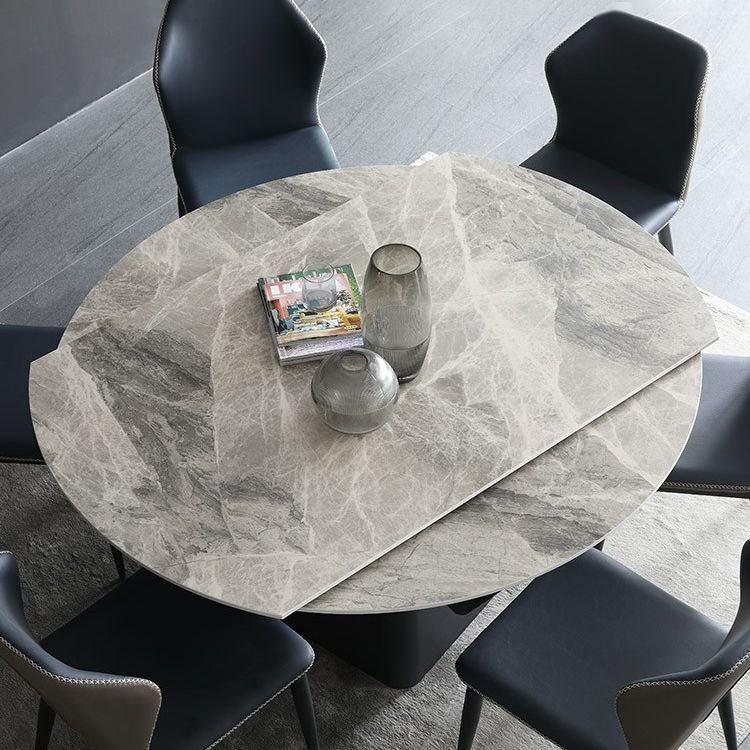 Foldable Round Sintered Stone Dining Table of 5/7 with Metal Base Nordic Dining Set for Restaurant