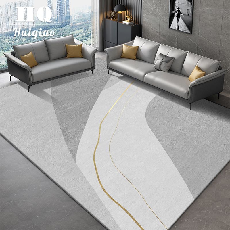 Grey Modern Carpet Geometric Pattern Polyester Area Carpet Stain Resistant Rug for Home Decor