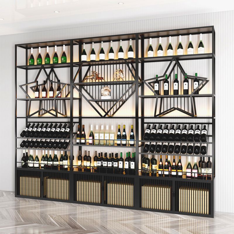 Iron Floor Bottle Wine Rack Contemporary Wine Holder with Storage Shelves