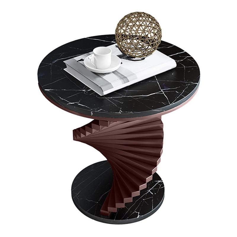Modern Round Marble Top Side Table 19.6" Tall Iron Abstract End Table