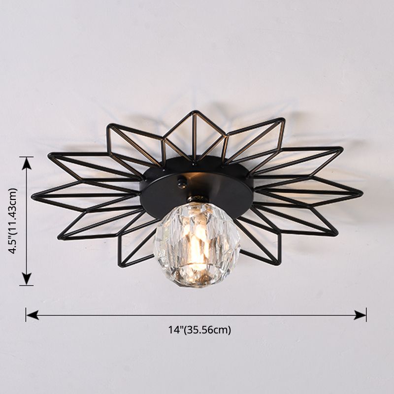 Transparent Round Semi Flush Mount Light Sunflower Iron Decoration Modern Glass Ceiling Light for Bedroom