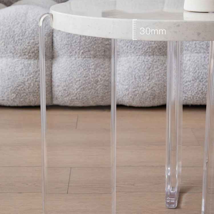 Contemporary Round Terrazzo Coffee Table in White Acrylic Legs 1 Single Cocktail Table