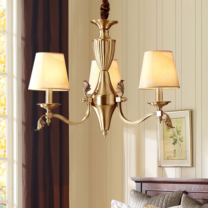 Brass Candelabra Ceiling Lighting Modern Metallic Chandelier Light Fixture with Tapered Fabric Shade