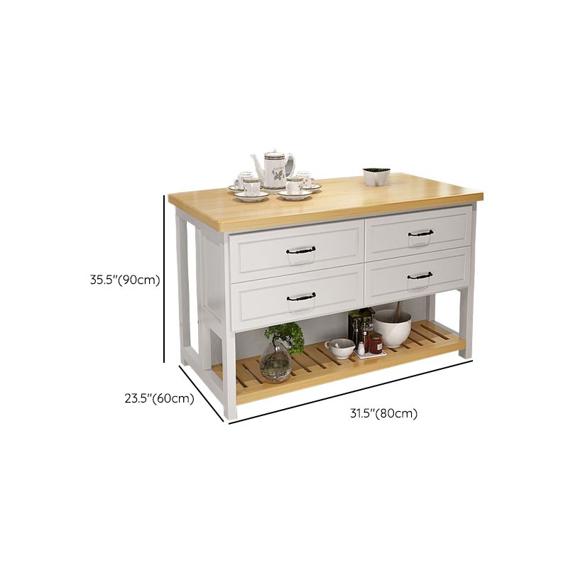 Natural Finish Pine Wood Kitchen Island Table for Dining Room