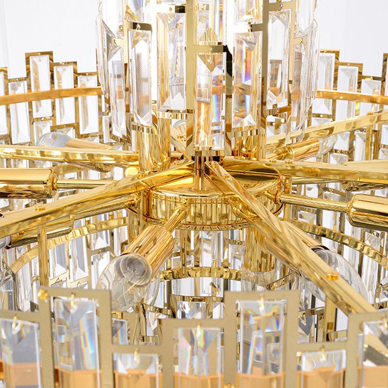 Tiered Crystal Suspension Light Fixture Contemporary Gold Chandelier for Living Room