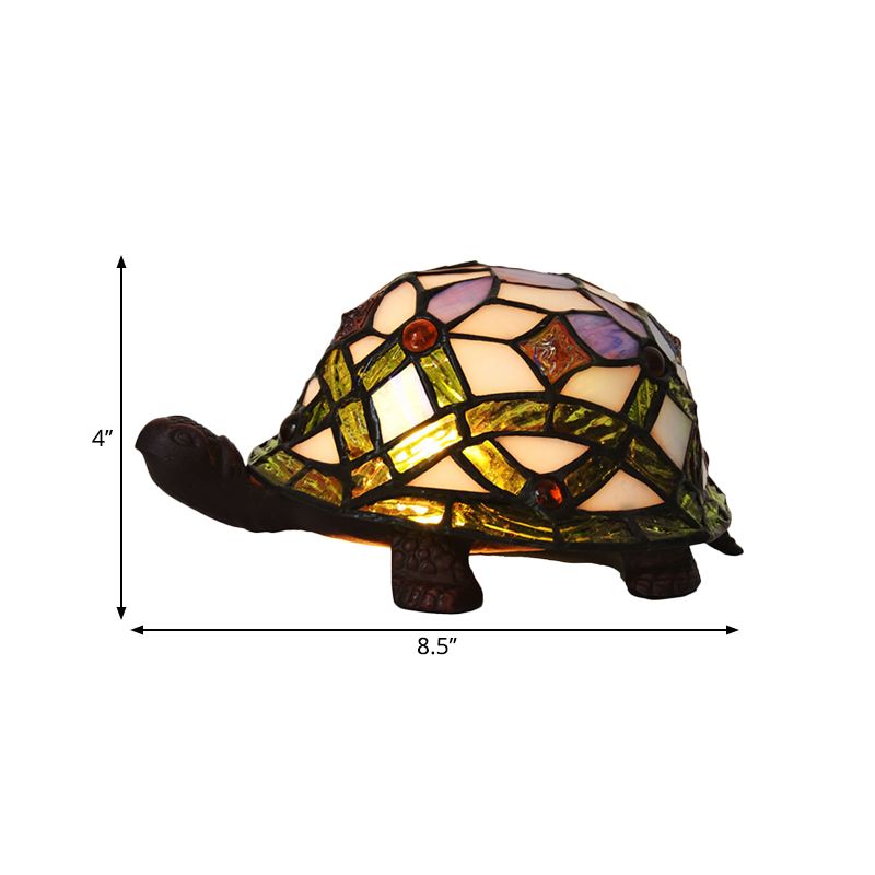 Baroque Turtle Shaped Night Lamp 1-Light Handcrafted Stained Glass Table Lighting in White