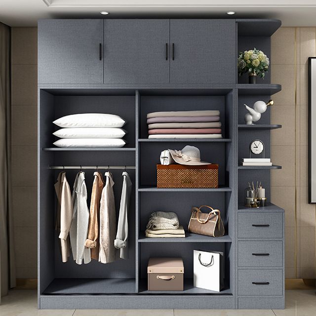 Modern Grey Wardrobe Cabinet Engineered Wood Wardrobe with Garment Rod