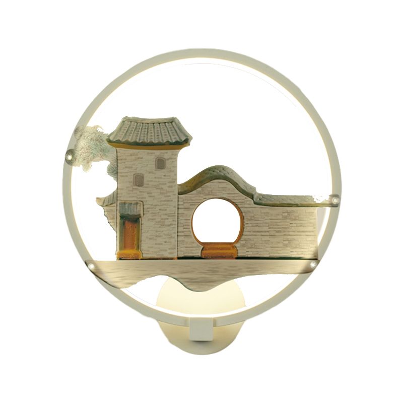 Éclairage mural de maison circulaire noire / blanc Asie Style LED Mall Mur Mural Lampe pour chambre d'hôtes