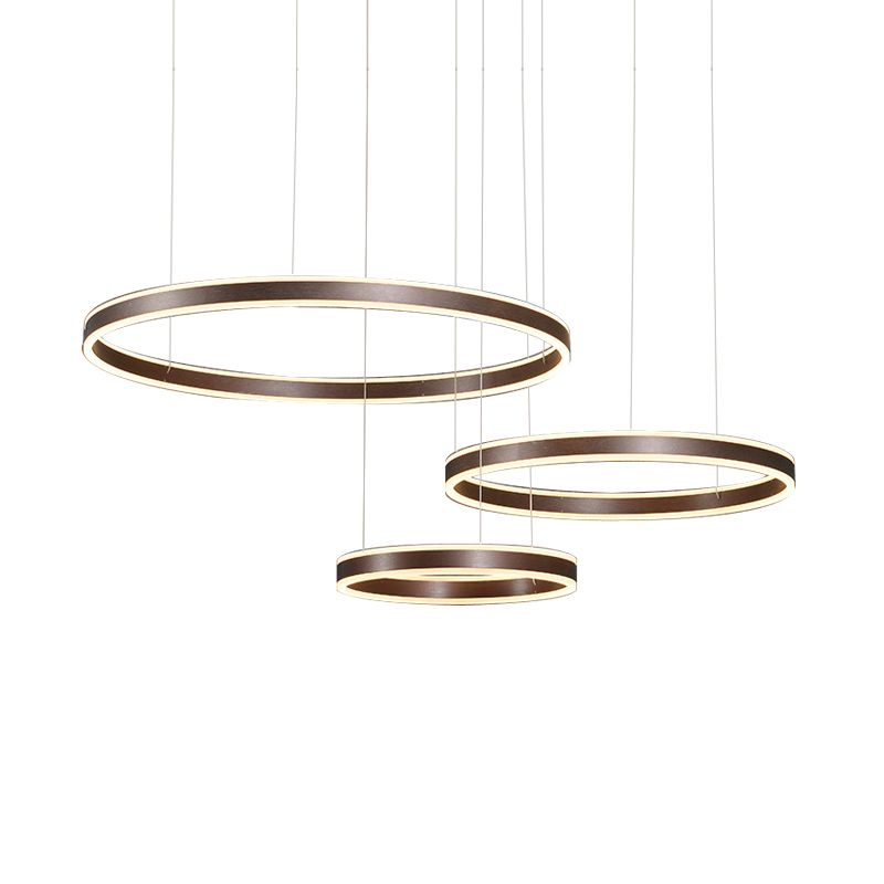 3/4-Light Circular LED Chandelier Contemporary Coffee Acrylic Pendant Lighting in Warm/White Light