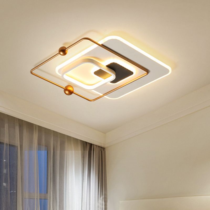 Moderno apparecchio da incasso a soffitto quadrato in metallo a LED per camera da letto in bianco e oro, luce calda/bianca