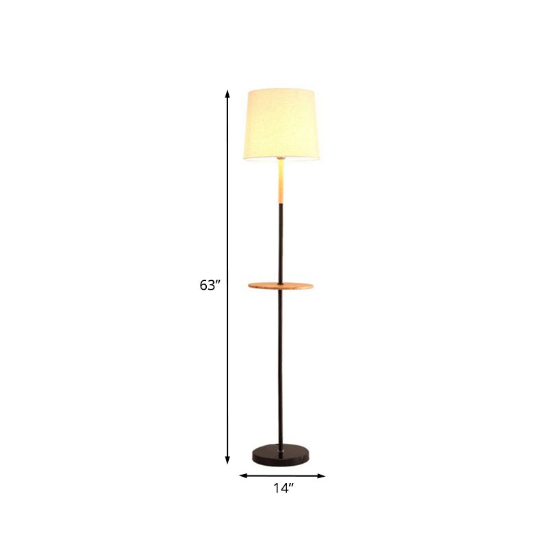 Drum Living Room Floor Table Light Fabric 1-Light Minimalist Standing Lamp in Flaxen
