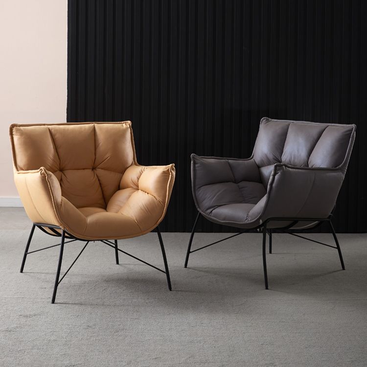 Chaise d'intérieur et d'extérieur moderne en métal, chaise d'appoint à dossier capitonné Parsons avec accoudoirs