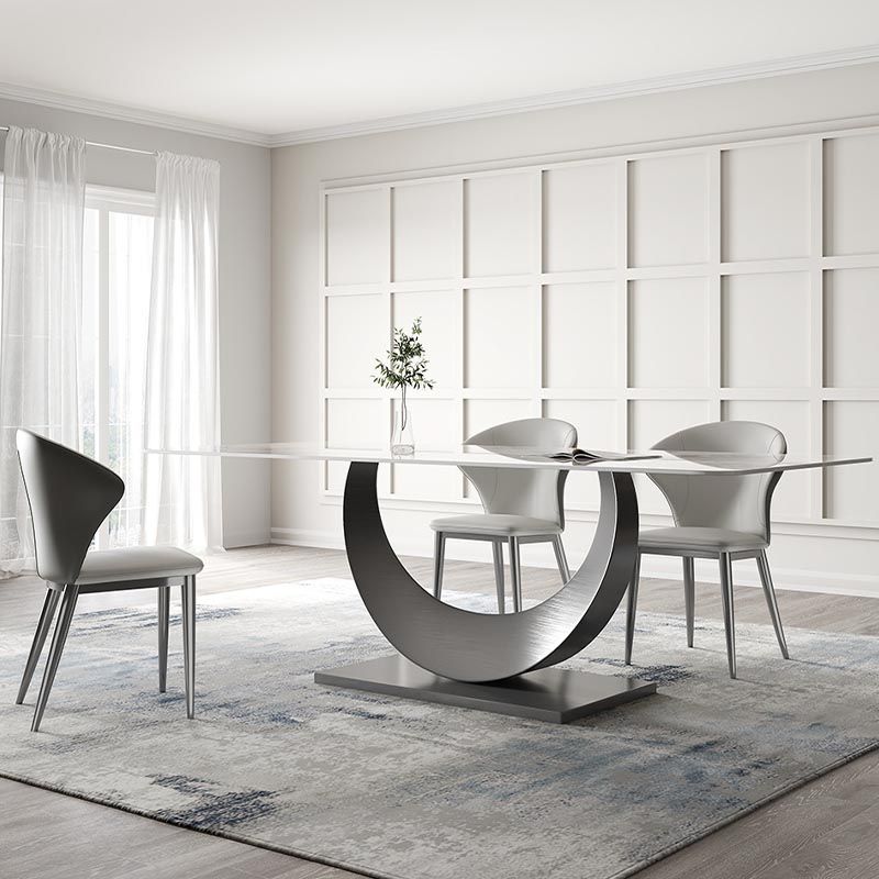 Stone Top Dining Table Contemporary Rectangle Dining Table with Pedestal Base