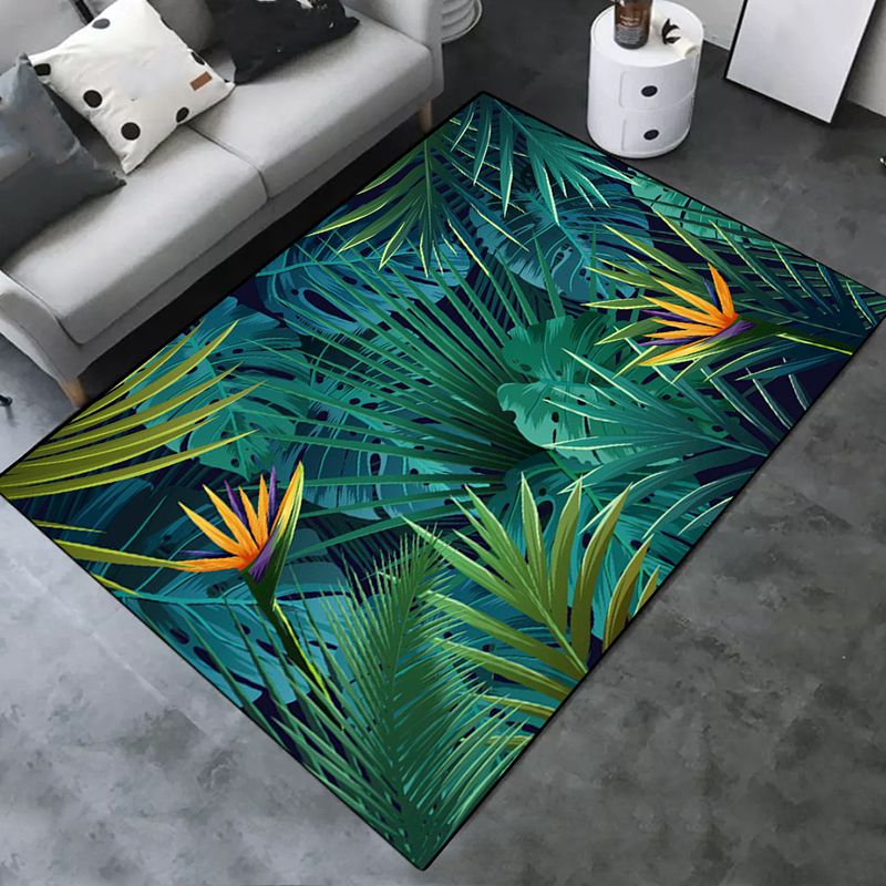 Black Tone Nordic Indoor Rug Polyester Plants Print Carpet Non-Slip Backing Rug for Home Decoration