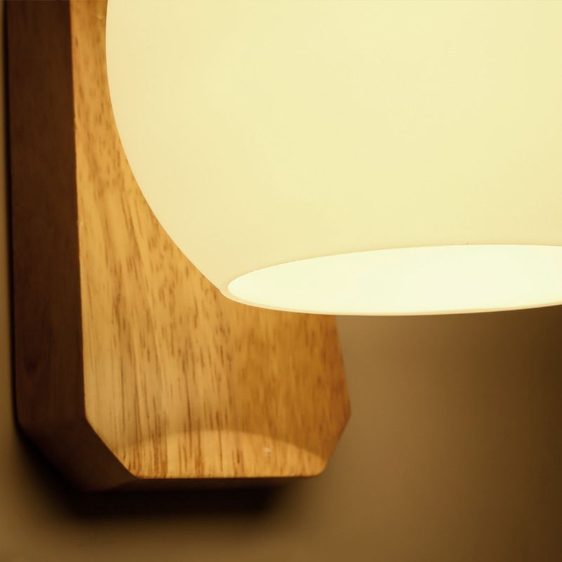 White Glass Wall Lamp in Modern Minimalist Style Wooden Globe Wall Light for Interior Spaces