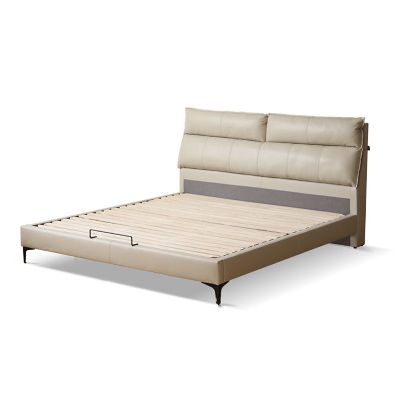 Leather Standard Bed Contemporary Wood Frame Bed with Upholstered Headboard