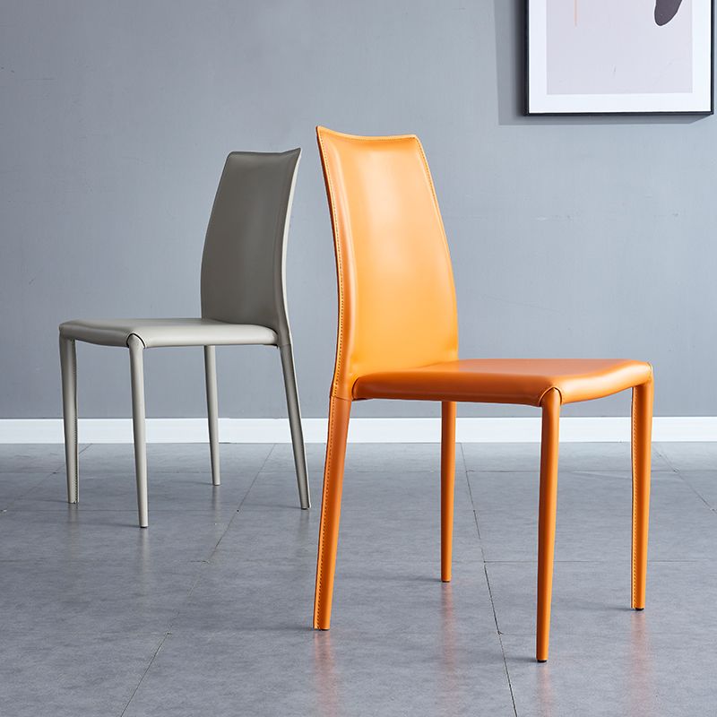 Scandinavian Style Solid Back Dining Chairs Leather Dining Armless Side Chairs