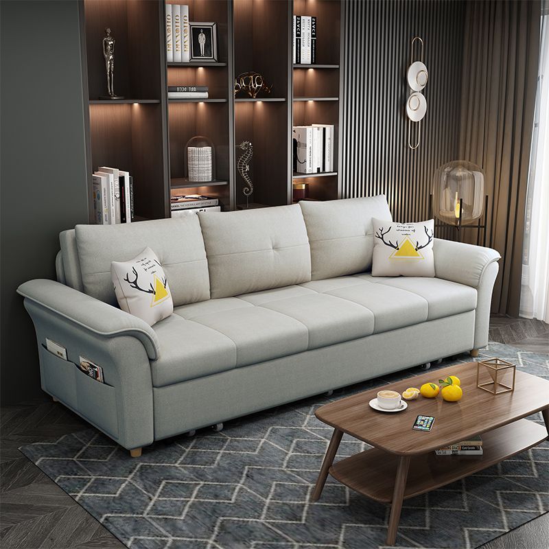 Square Arm Sofa with Loose Back Convertible Sleeper with Storage and Foldable