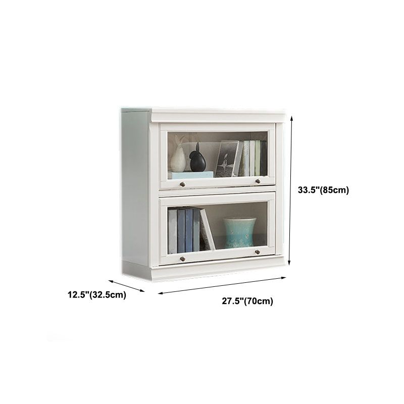 Modern Closed Storage Bookcase 12.5" W White Wooden Bookshelf with Glass Doors