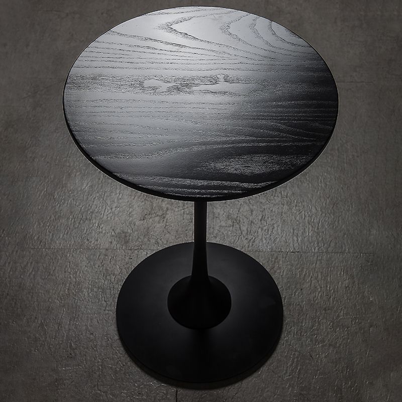 Scandinavian Round Solid Wood Top Side Table Metal Pedestal End Table