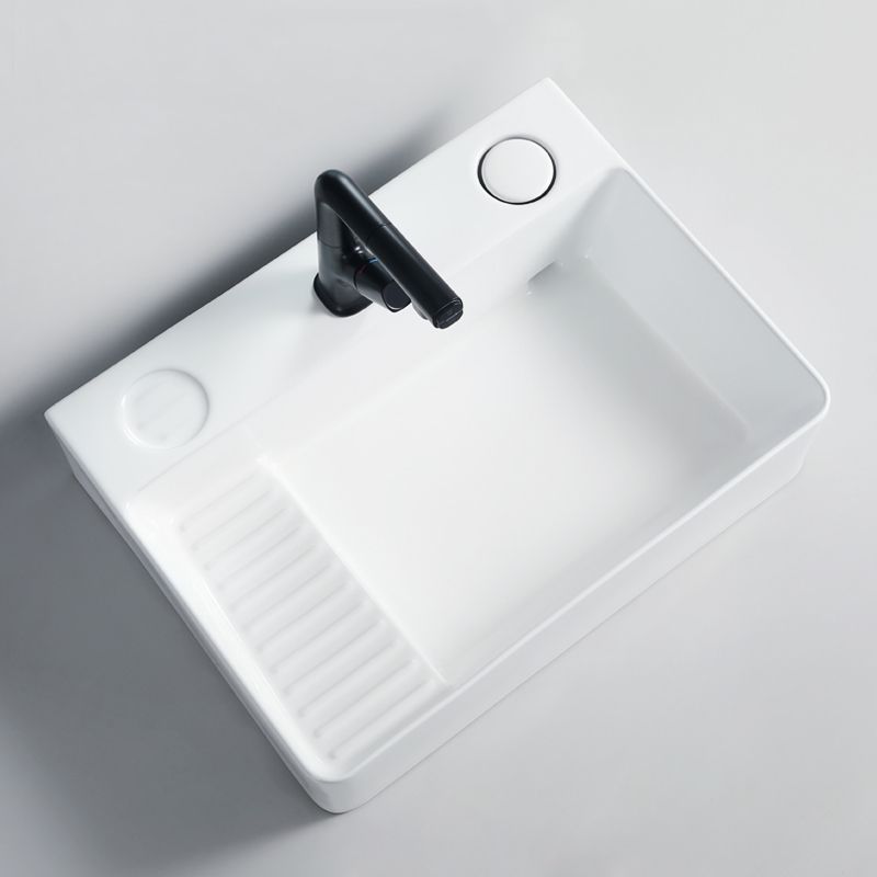Modern Bathroom Sink Porcelain Rectangular Vessel Lavatory Sink with Pop-Up Drain
