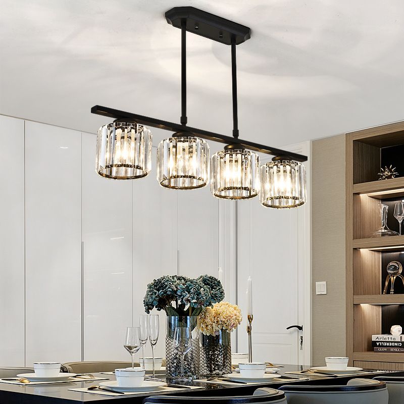 Modern Simple Island Pendant Cylinder Crystal Shade Island Light for Restaurant
