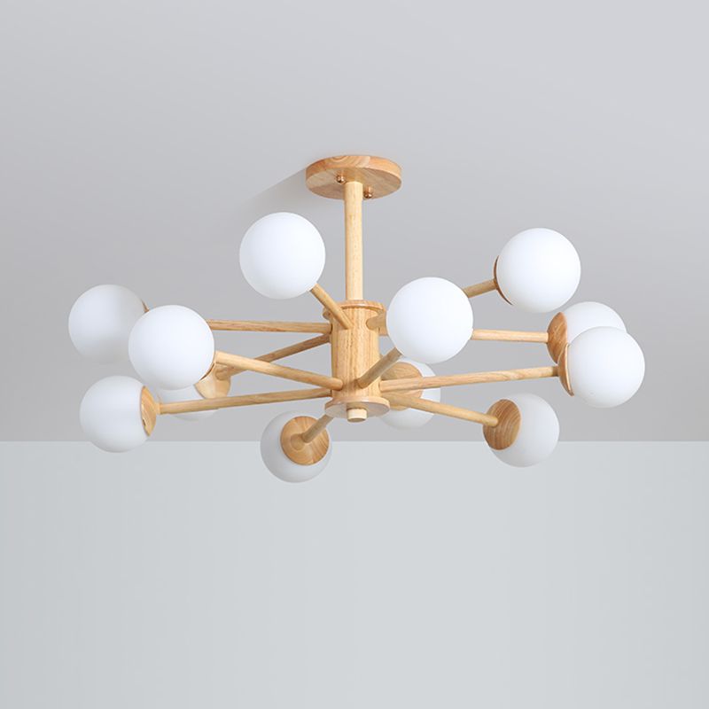 Beige Chandelier Light Fixtures Modern Multi-Head Hanging Pendant Lamps with White Glass Shade