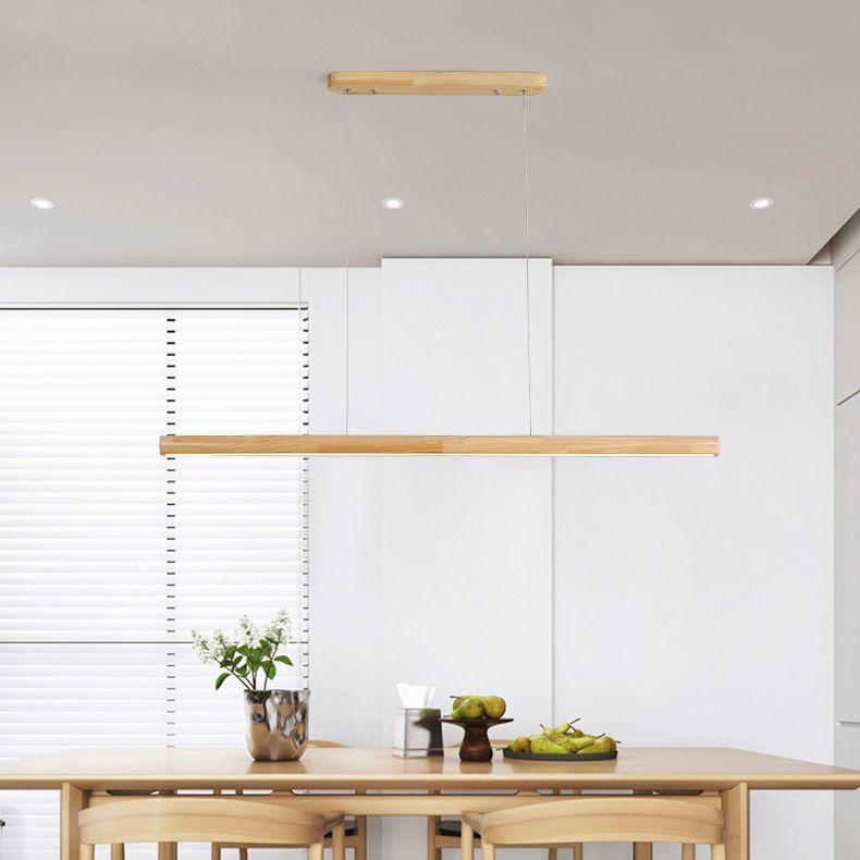 Noordse staafvormige eilandlamp houten eetkamer led lineair hanger licht in beige