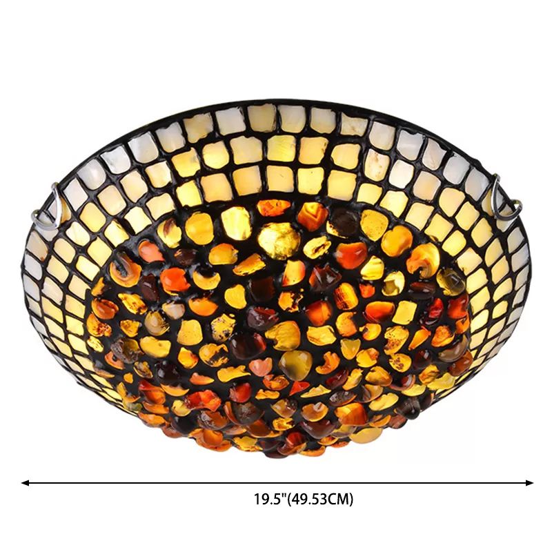 Agate Amber Ceiling Light Dome Shade Mediterranean Flush Mount Lighting with Shell Decor