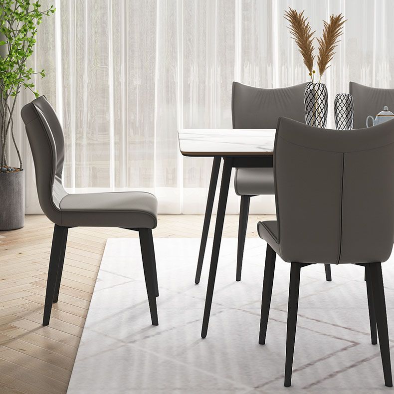 Contemporary Restaurant Leather Side Chair Matte Finish Solid Back Dining Chair