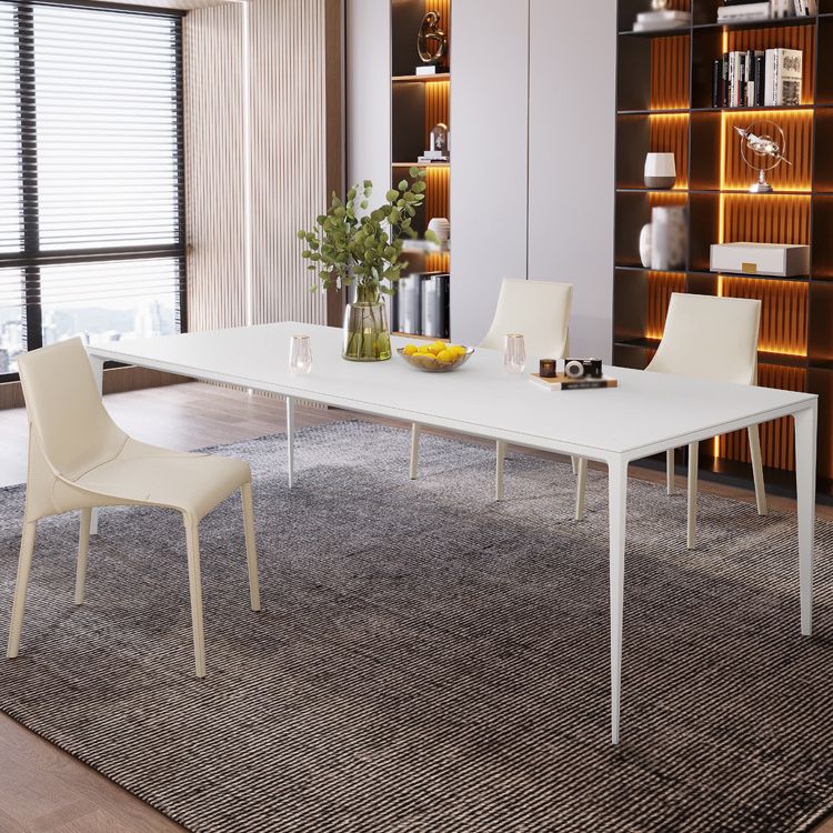 Mesa de comedor rectangular moderna Mesa de comedor de piedra sinterizada con 4 piernas blancas para la cena de cocina en casa