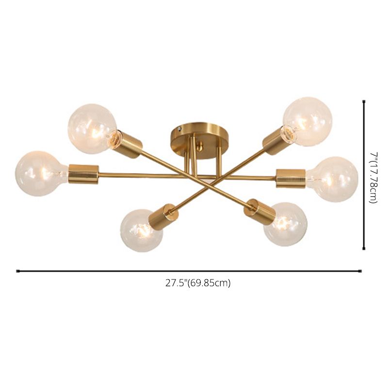 27.5 Inches Wide Bare Bulb Ceiling Lighting Fixture 6-Lights Industrial Style Simplicity Metal Semi Flush Mount Lamp