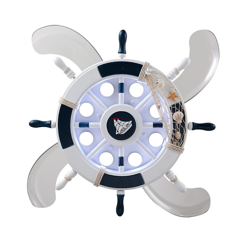 Weißer Ruder 4-Blade-Anhänger Lüfter Licht Kinderstil Metal LED Semi Flush Mount Lampe mit Fernbedienung, 42 Zoll breit