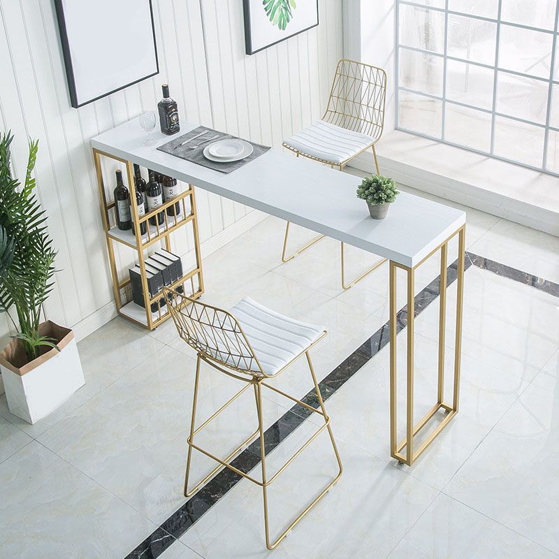 Glam Style Fixed Bar Table 1/3 Pieces Solid Wood Rectangle Counter Set