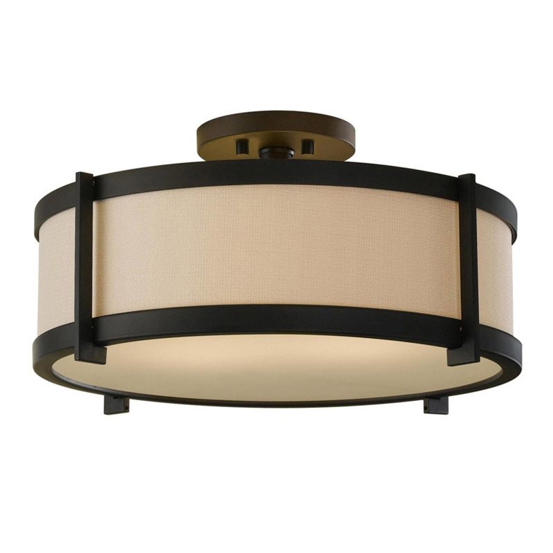 Lámpara de montaje semiempotrada de tambor negro, montaje empotrado de techo de tela minimalista moderno para sala de estar
