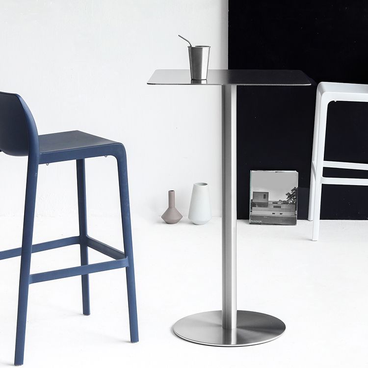 Mesa de comedor de barra contemporánea Mesa de cóctel de altura de barra de acero con base de pedestal en plata