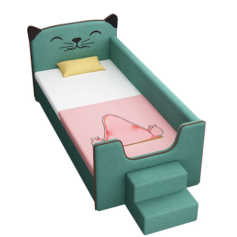 Contemporary Kids Bed Solid Wood Upholstered Headboard with Guardrail Animals