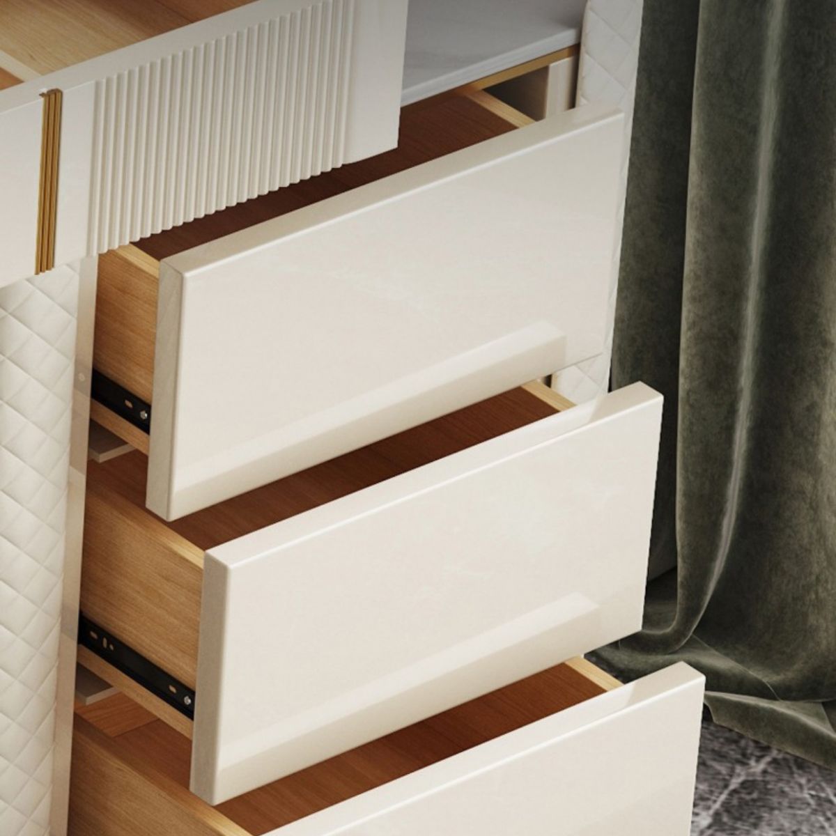 5 Storage Drawers Vanity Set Straight Feet Dresser with Padded Stool