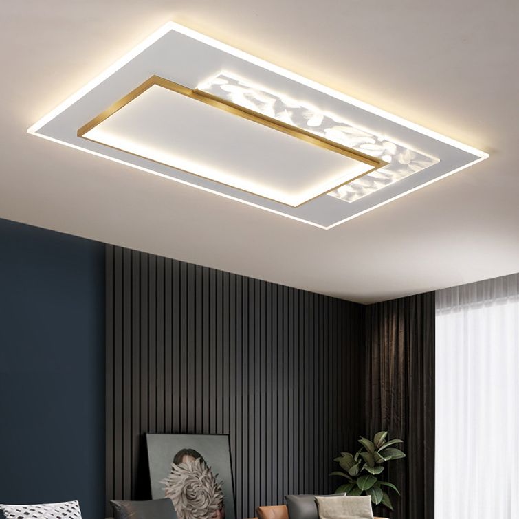 White and Gold LED Flush Mount in Modern Concise Style Acrylic Feather Ceiling Light for Living Room