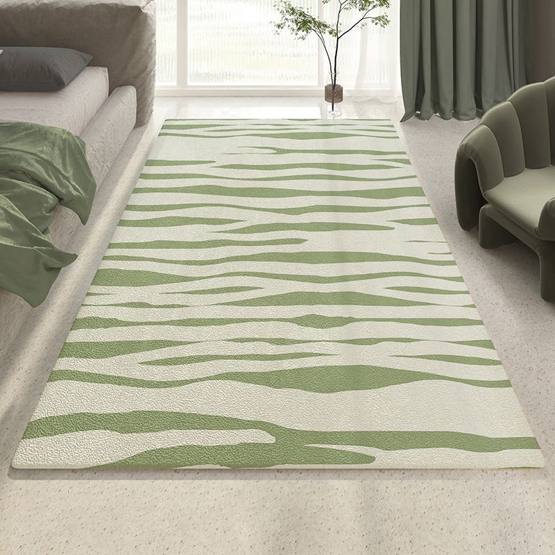 Casual Striped Carpet Polyester Green Carpet Washable Carpet for Drawing Room