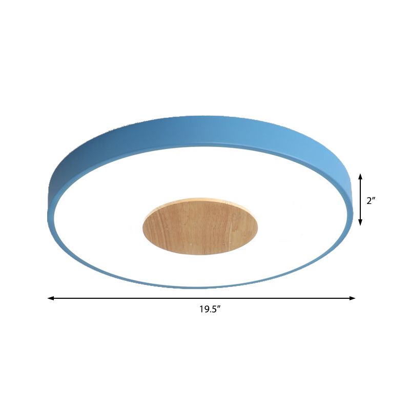 Round Flush Mount Ceiling Light Nordic Iron 1 Head Pink/Blue/White Lighting Fixture for Bedroom, 12"/16"/19.5" Width