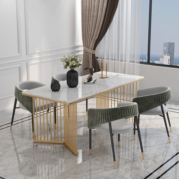 Glam Style 1/2/5/7 Pieces Dining Set Marble Top Dining Table Set with Velvet Chairs
