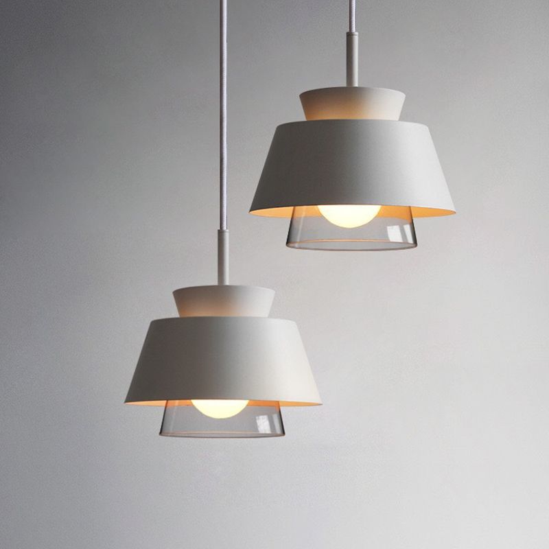 2-Shade Pendulum Light Macaron Metal and Glass 1-Bulb Restaurant Ceiling Pendant Lamp