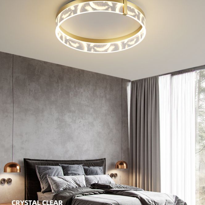 Circular Acrylic Feather LED Flush Mount in Modern Romantic Style Wrought Iron Ceiling Light for Dining Room