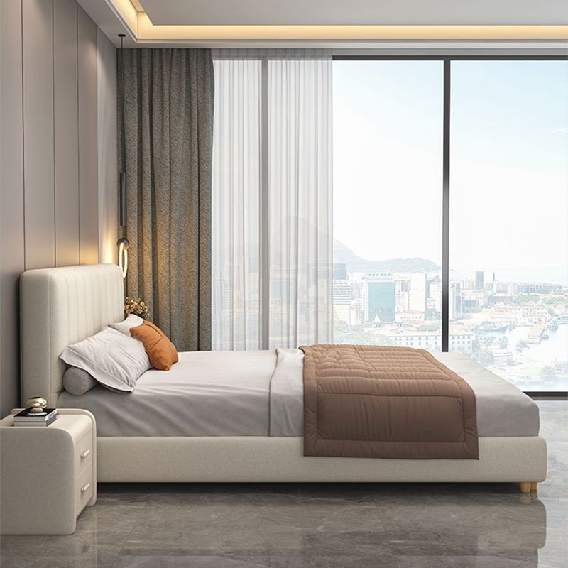 Glam Wooden Bed Frame Faux Leather Standard Bed with Legs for Bedroom