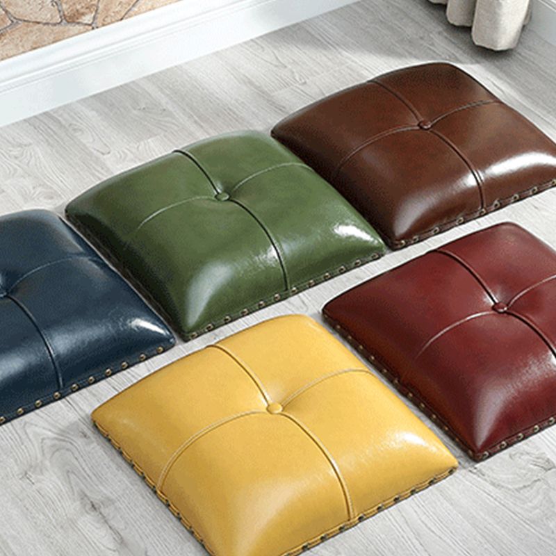 Mid-Century Modern Ottoman Genuine Leather Tufted Rectangle Ottoman with Nailhead Trim