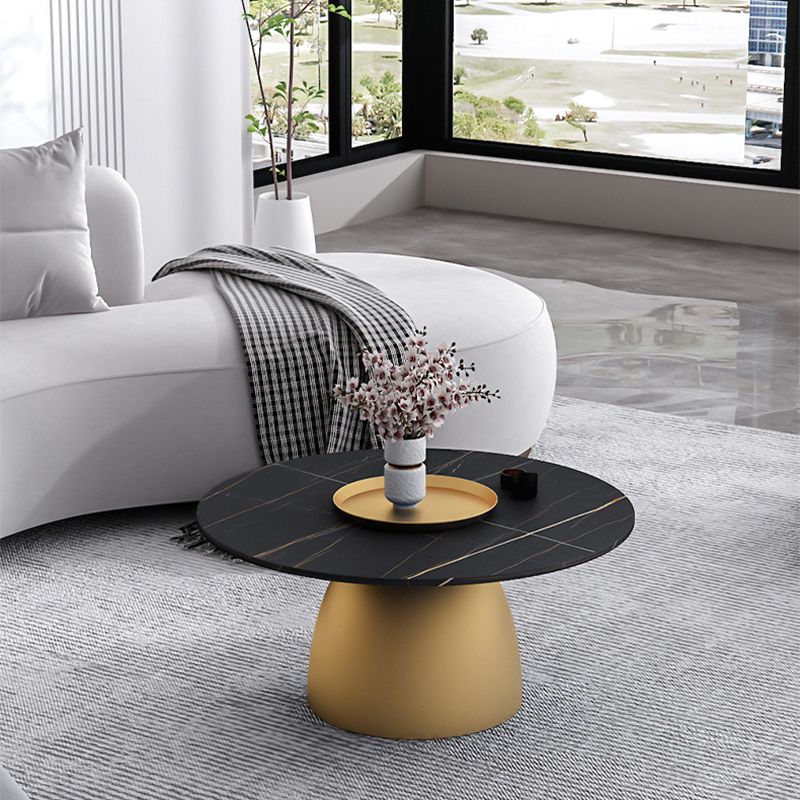 Modern Style Rock Plate Top Metal Iron Base Round Coffee Table